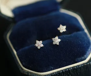 Zircon Flower 925 Silver Stud Earrings